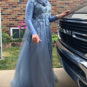 Beautiful, long sleeve baby blue ball gown!